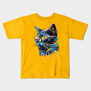 Cool Colorful Cat Kids T-Shirt